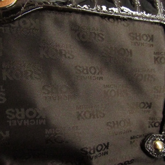 Michael Kors Crocodile Pattern Brown/Gold Patent Leather Baguette Bag - Picture 12 of 15